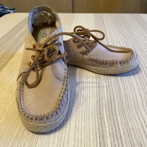 UGG Shoes Size 5.5 Australia Azin Brown Tan Leather Moccasin Lace-Up Espadrille